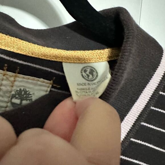 Timberland black/white striped polo style shirt sleeve top - Picture 5 of 5